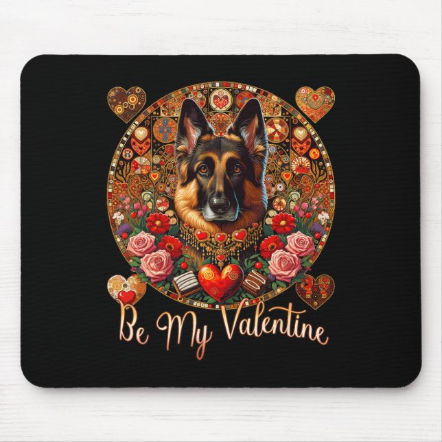 Be My Valentine Dog Flower Red Heart Day- German S Mouse Mat (Front)