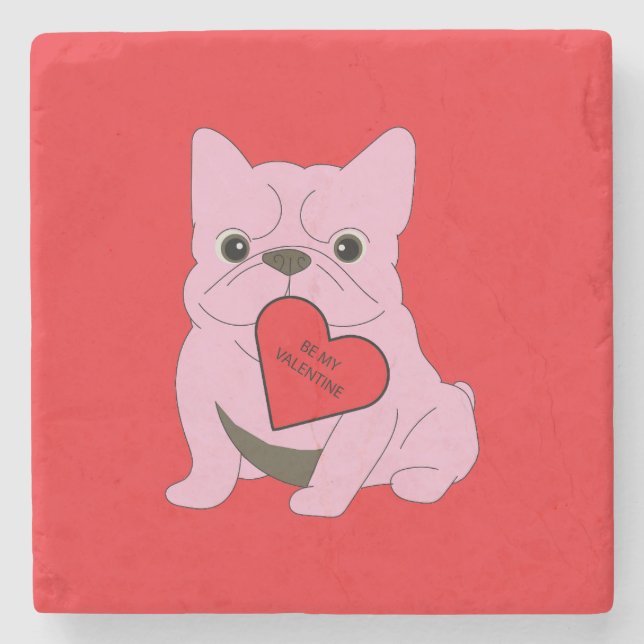 Be my Valentine, dog Stone Coaster (Front)