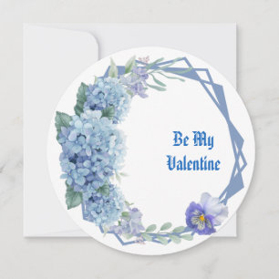 Be My Valentine Floral Romantic Blue Flower Wreath Holiday Card