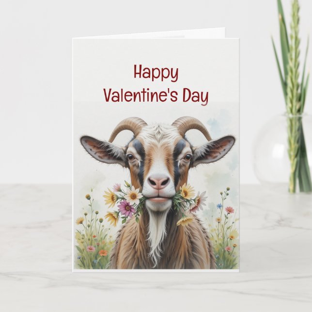 Be My Valentine From Old Goat Loves You Humour Holiday Card (Front)