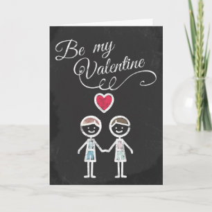 Be My Valentine Gay Chalkboard Themed Holiday Card