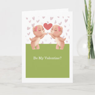 Be My Valentine Gay Lesbian Teddy Bears With Heart Holiday Card