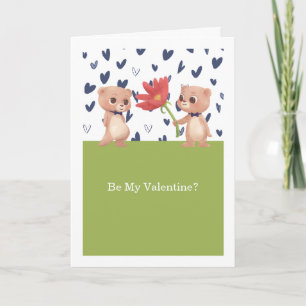Be My Valentine Gay Teddy Bears With Flower Holiday Card