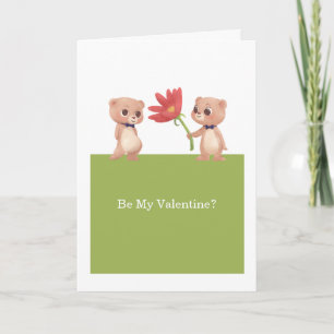 Be My Valentine Gay Teddy Bears With Flower Holiday Card