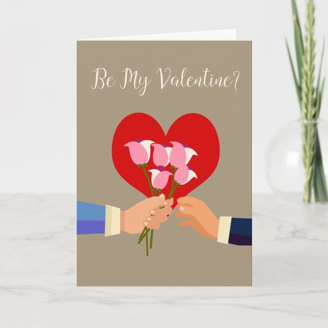 Be My Valentine Gay Themed Roses And Heart Holiday Card (Front)