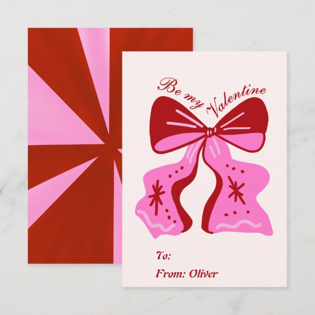Be My Valentine Hand Drawn Bow Valentine's Day Card (Front/Back)