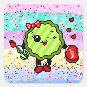 Be My Valentine Holiday Pickle Square Sticker