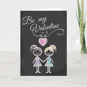 Be My Valentine Lesbian Chalkboard Themed Holiday Card
