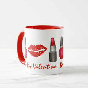 Be My Valentine Lipstick Kiss Nail Polish Cosmetic Mug