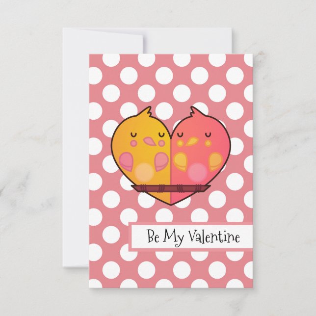 Be My Valentine Love Birds Flat Valentine Card (Front)