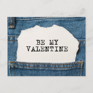 Be My Valentine Modern Blue Denim Jeans Holiday Postcard