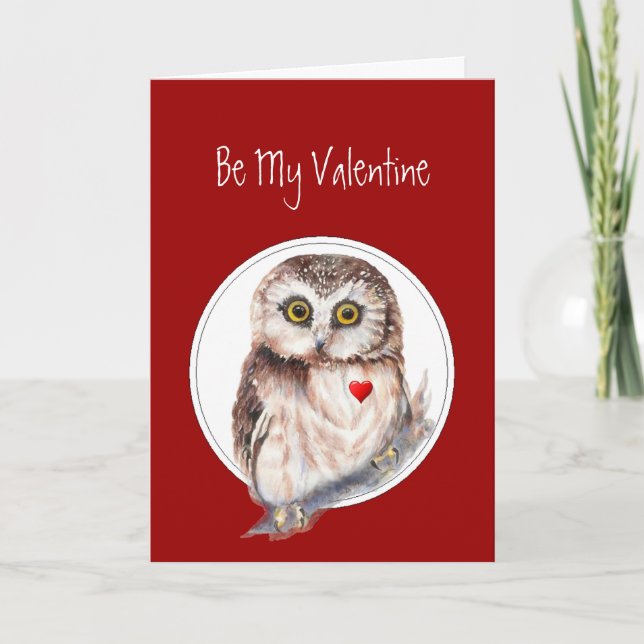 Be My Valentine Owl always Love You, Cute Bird Holiday Card (Front)