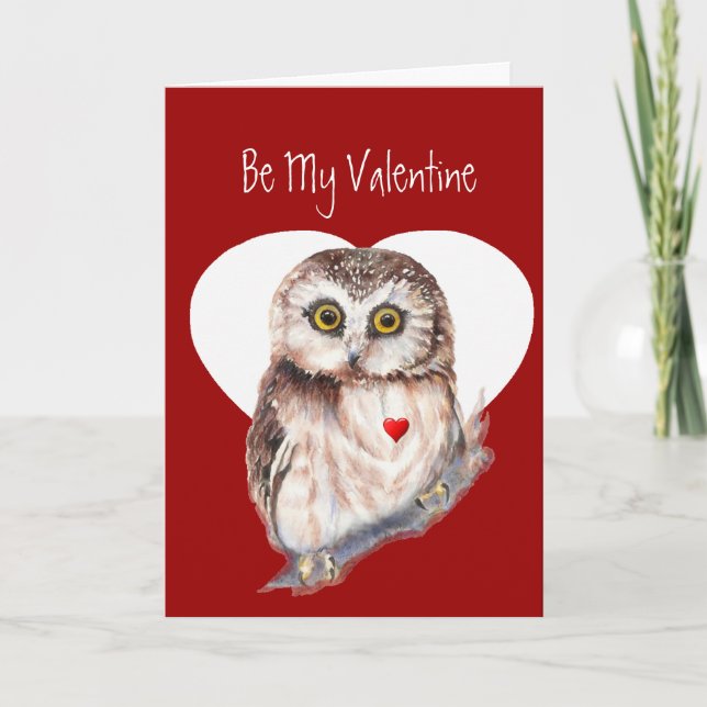 Be My Valentine Owl Love You Forever Cute Bird  Holiday Card (Front)