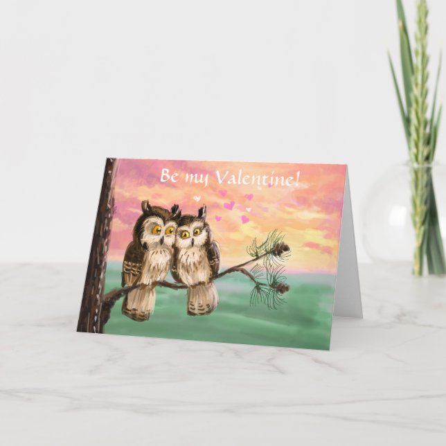 Be my valentine owls holiday card (Front)
