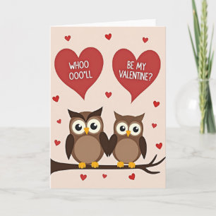 Be My Valentine Owls Love Card