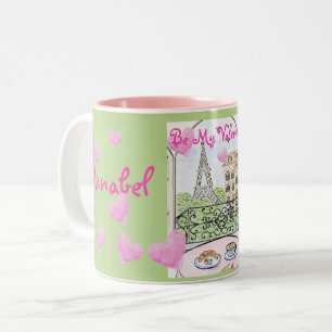 Be My Valentine Paris Eiffel Tower Personalize Two-Tone Coffee Mug