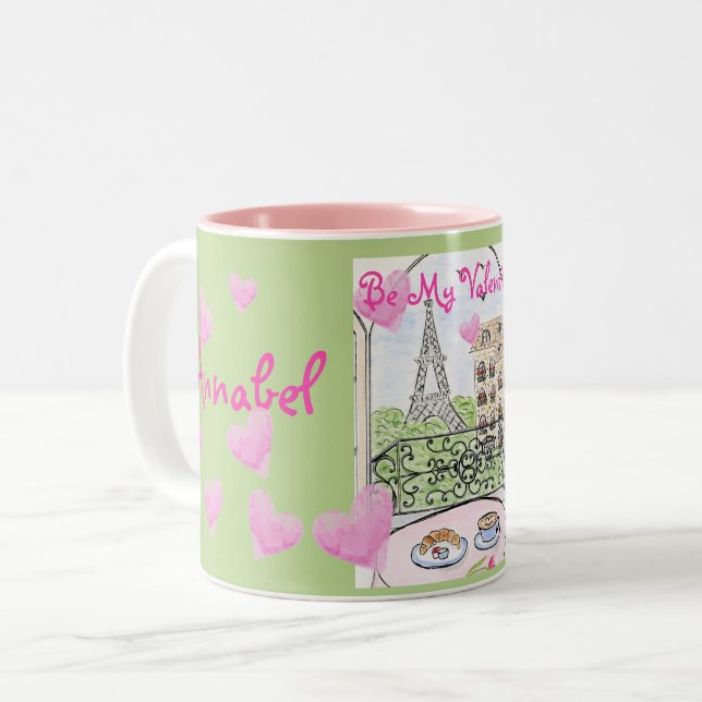 Be My Valentine Paris Eiffel Tower Personalize Two-Tone Coffee Mug (Front Left)