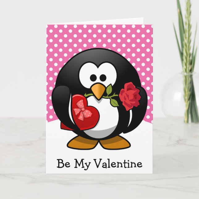 Be My Valentine Penguin with Gifts Holiday Card (Front)