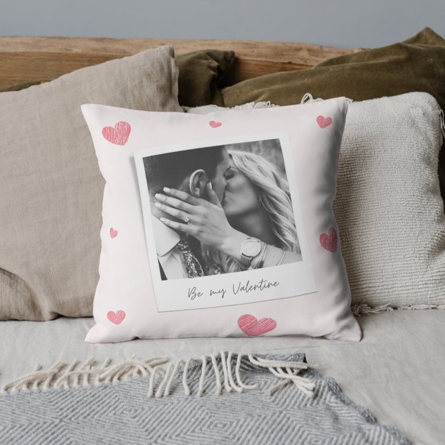 Be My Valentine | personalised Photo | Red heart  Cushion (Creator Uploaded)