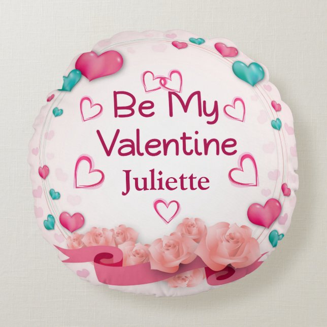 Be My Valentine Personalised Round Pillow (Front)