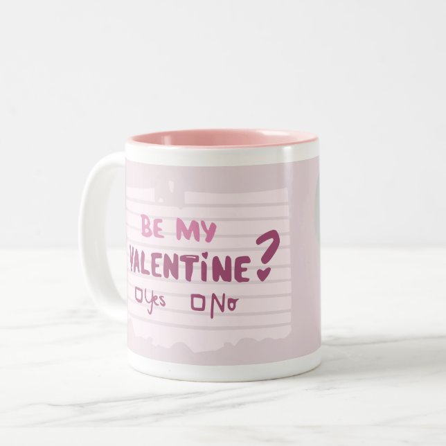 Be My Valentine? Photo Heart Pink Two-Tone Coffee Mug (Front Left)