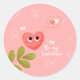 Be My Valentine Pink Heart Classic Round Sticker