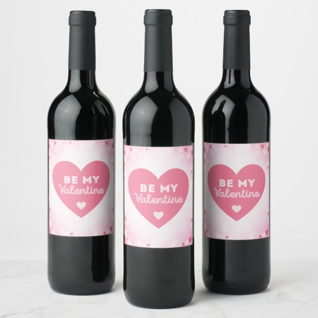 Be My Valentine, Pink Heart Wine Label Set (Bottles)