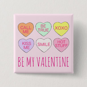 Be My Valentine Pink Pastel Love Sweet Candy Heart 15 Cm Square Badge