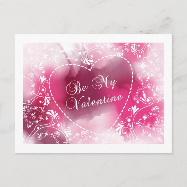 Be My Valentine Pink Watercolor Valentine Postcard (Front)