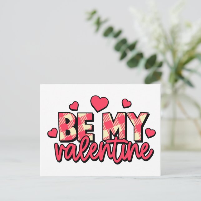 Be My Valentine Plaid Text Postcard (Standing Front)