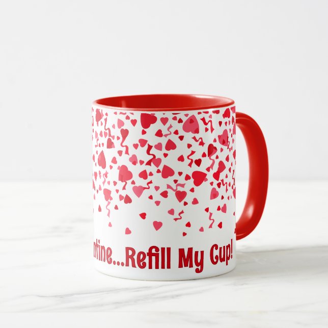 Be My Valentine Red Confetti Hearts  Mug (Front Right)