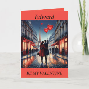 BE MY VALENTINE red heart balloon editable Card