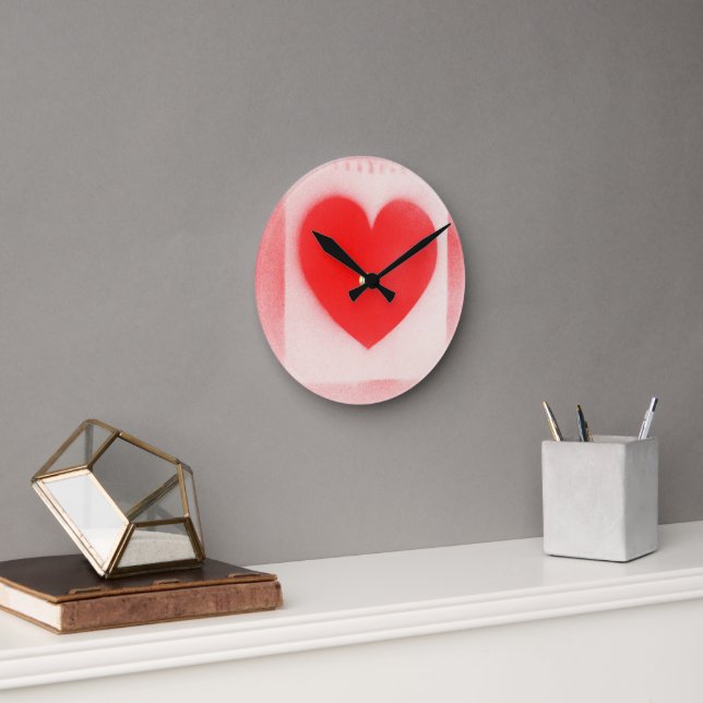 Be my Valentine red heart note Notebook love heart Round Clock (Office)