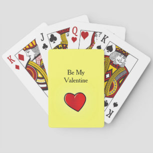 Be my valentine red heart on yellow playing cards