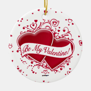 Be My Valentine! Red Hearts Ceramic Tree Decoration