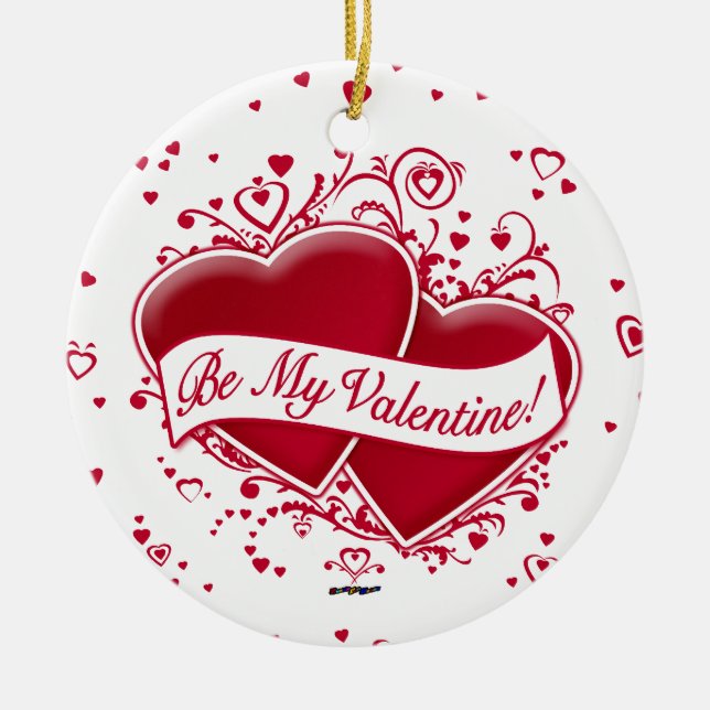 Be My Valentine! Red Hearts Ceramic Tree Decoration (Front)