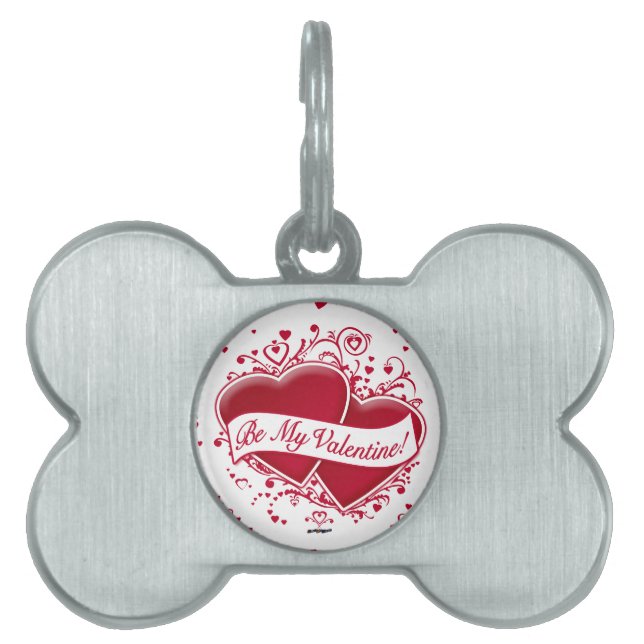 Be My Valentine! Red Hearts Pet ID Tag (Front)