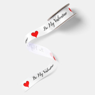 Be My Valentine Red Hearts Satin Ribbon