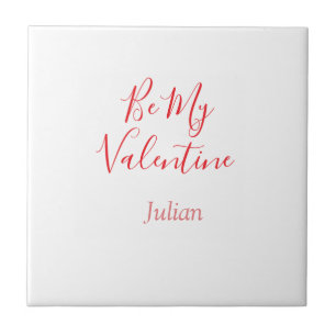 Be my valentine red name elegant love couple tile
