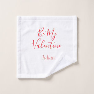 Be my valentine red name elegant love couple wash cloth