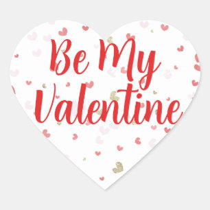 Be My Valentine Red Pink Gold Heart Party Heart Sticker