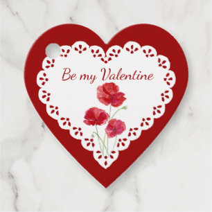 Be My Valentine Red Poppy Garden Heart Favour Tags