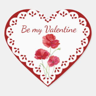 Be My Valentine Red Poppy Garden Plant Heart Sticker