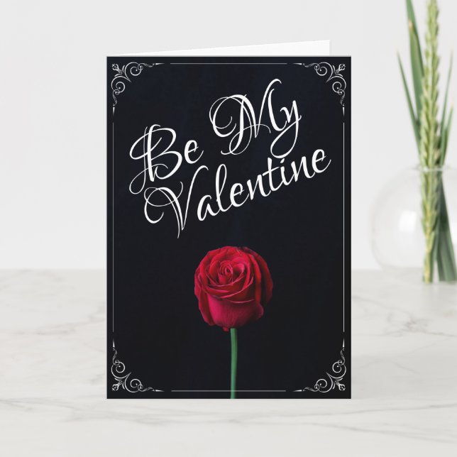 Be My Valentine - Red Rose Dark Card (Front)