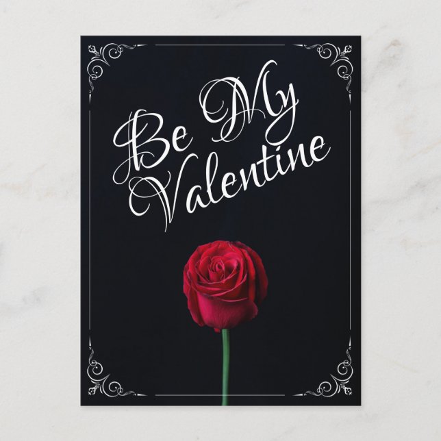 Be My Valentine - Red Rose Dark Postcard (Front)
