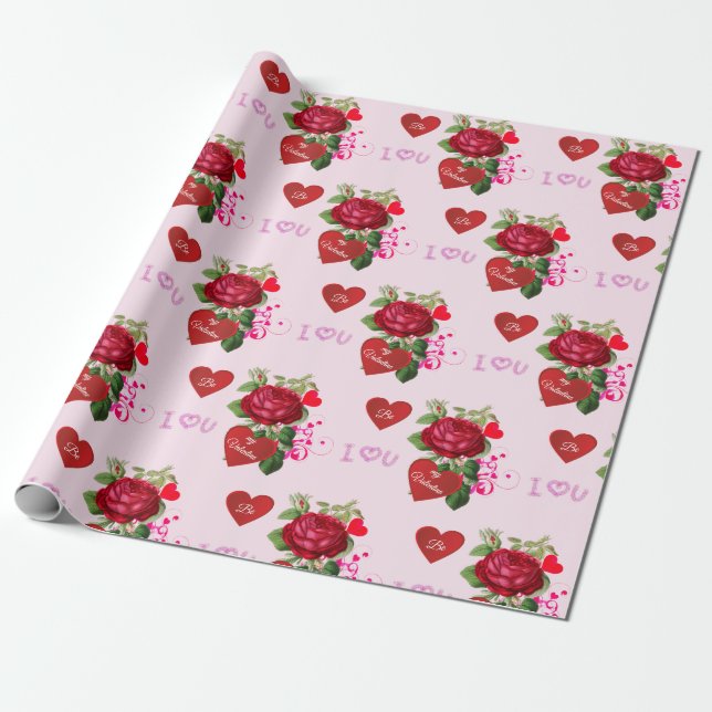 Be My Valentine Red Roses Holiday  Wrapping Paper (Unrolled)