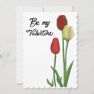 Be My Valentine Red & Yellow tulip design Holiday Card