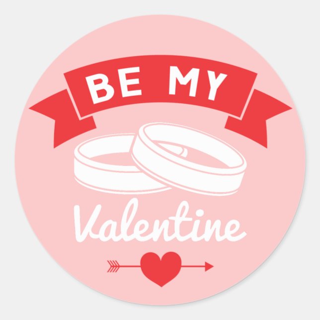 Be My Valentine Rings Classic Round Sticker (Front)