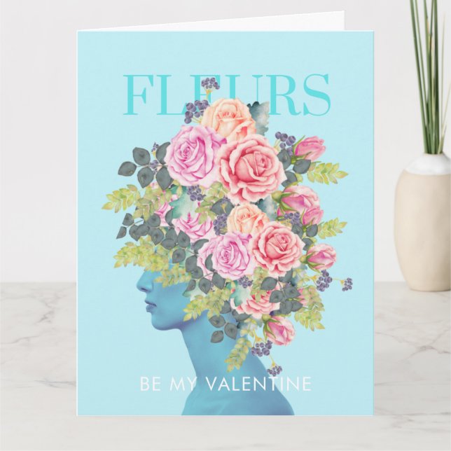BE MY VALENTINE Sky Blue Floral Card (Front)