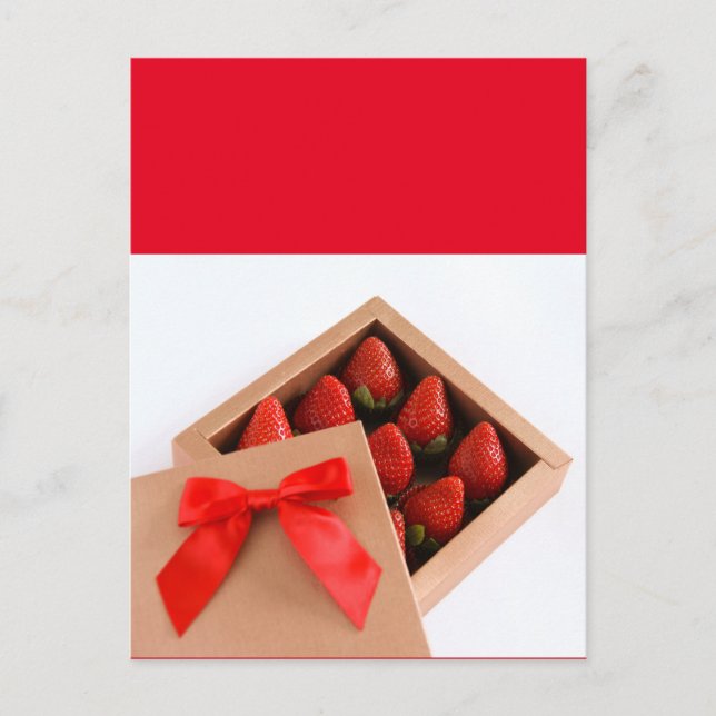 Be my Valentine Strawberry red bow box Postcard (Front)